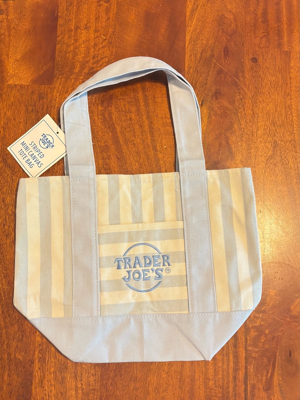 Trader Joe's Striped Canvas Tote Bag - Cream & Light Blue NWT